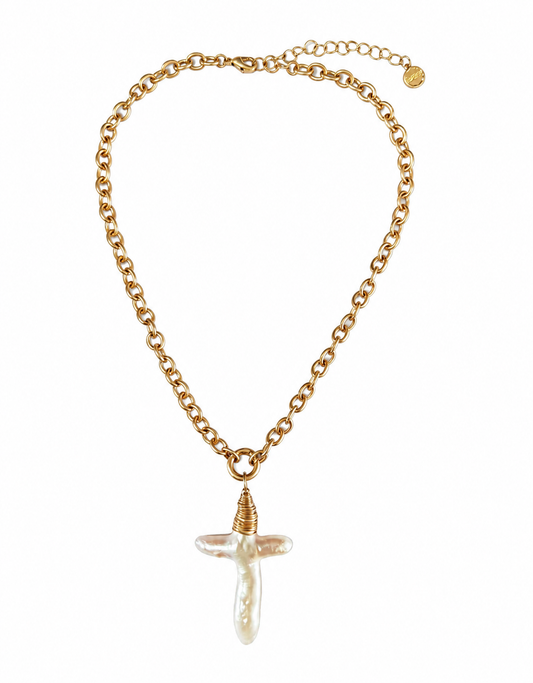 Mother of Pearl Cross Pendant Necklace