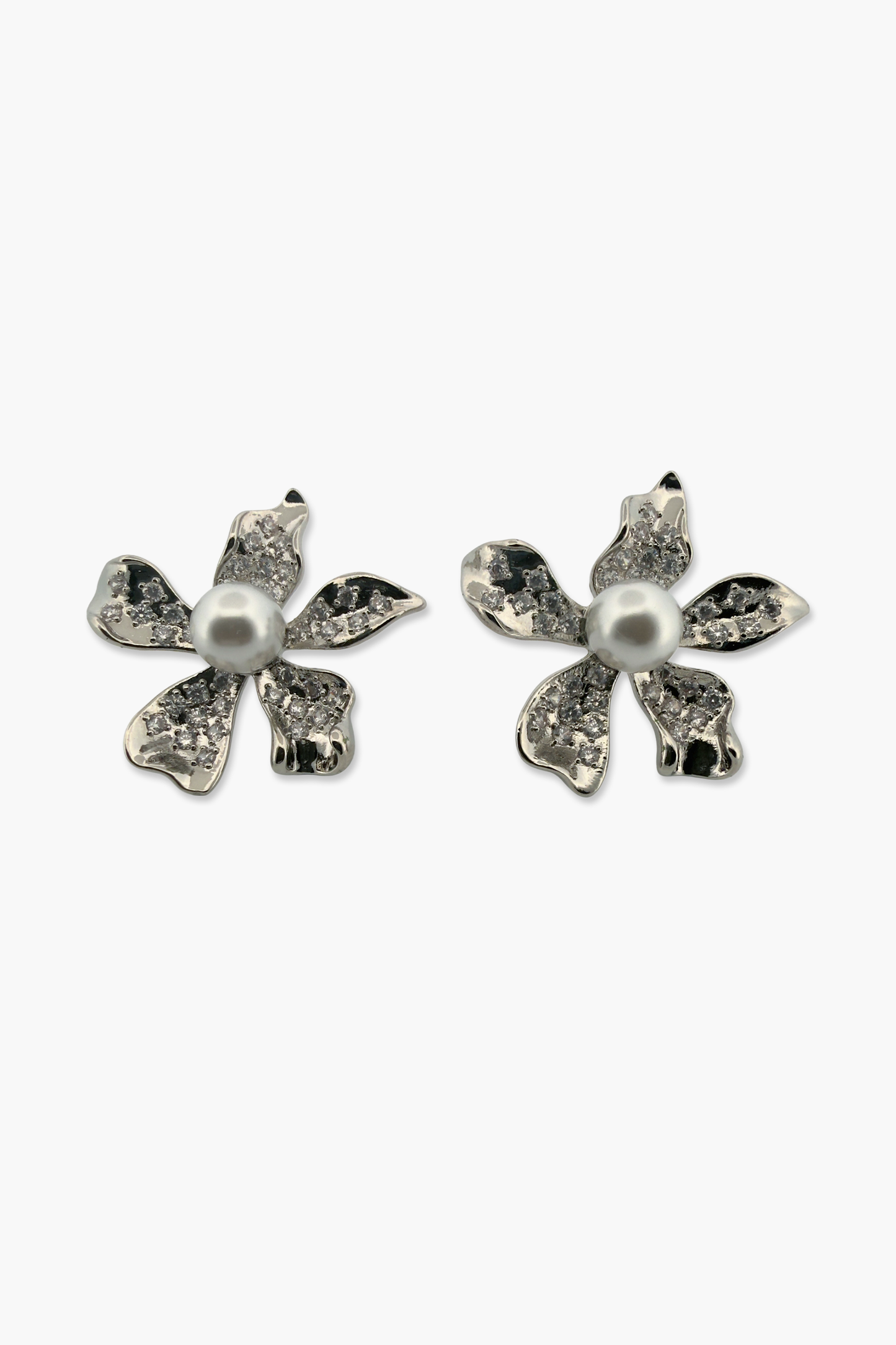 Crystal Stone Flower Stud Earrings