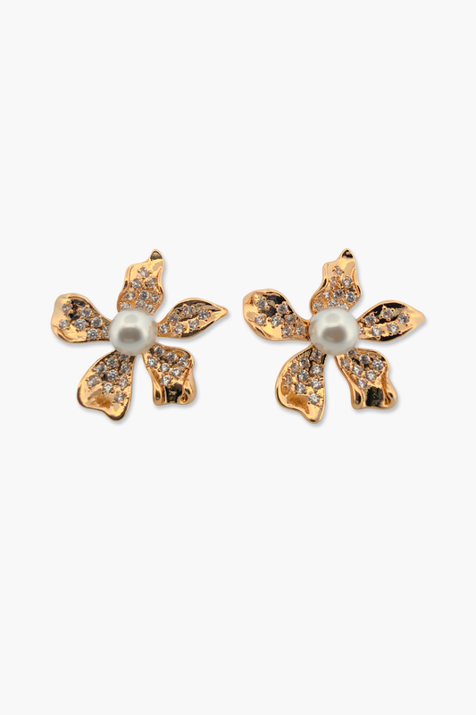 Crystal Stone Flower Stud Earrings