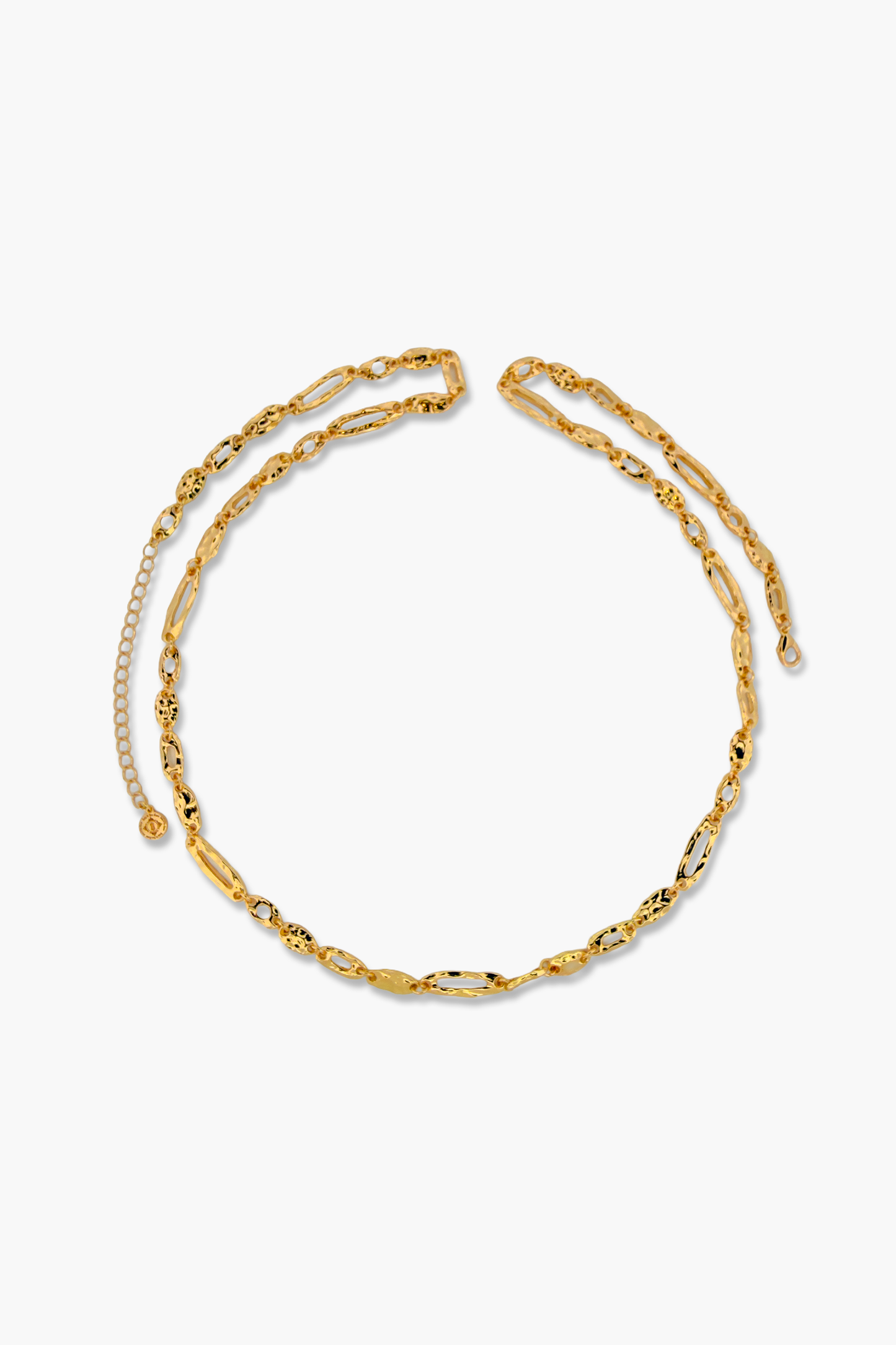 Long Hammered Gold Link Necklace