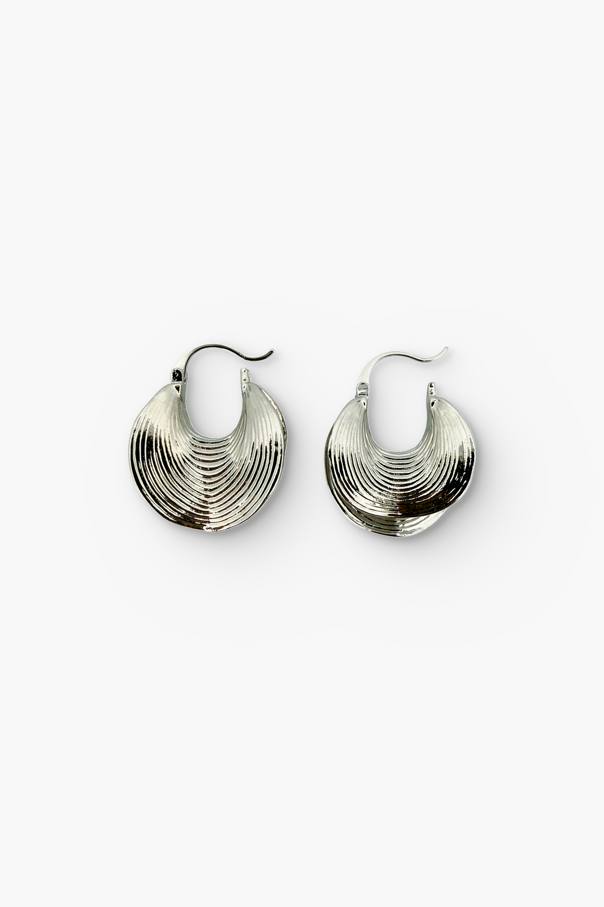 Crescent Shell Hoop Earrings Small - Rhodium