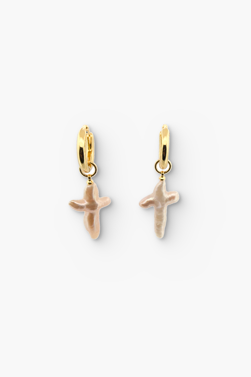 Mother of Pearl Cross Drop Earrings