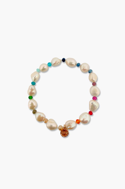 Freshwater Pearl and Multicolor Gemstones Bracelet