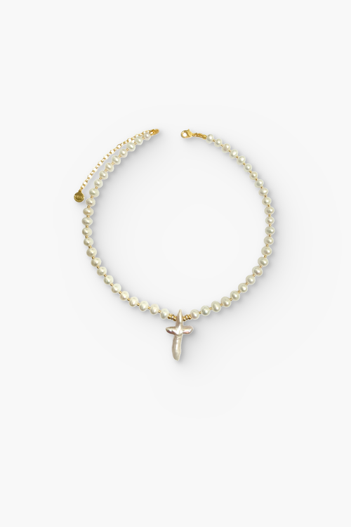Round Pearl Necklace with Pearl Cross Pendant