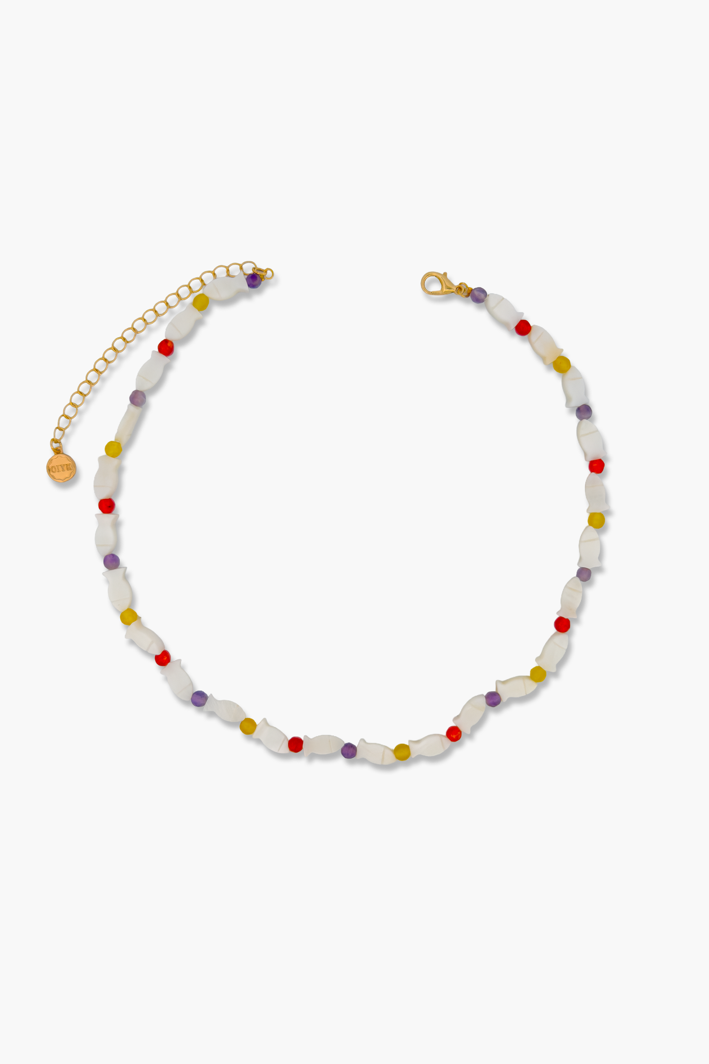 Shell Fish Shaped Beads with Tri-Color Gemstones Necklace