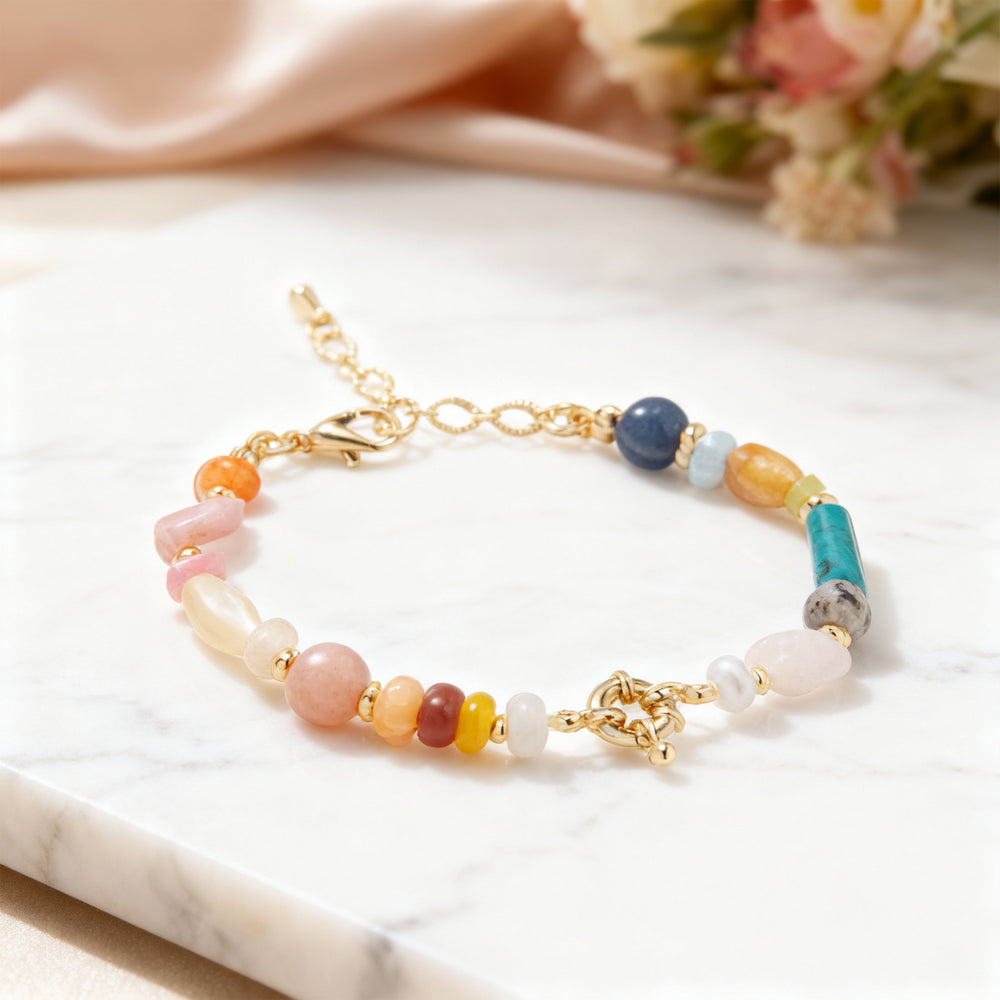 Multicolor Sea Stones & Gold Bracelet