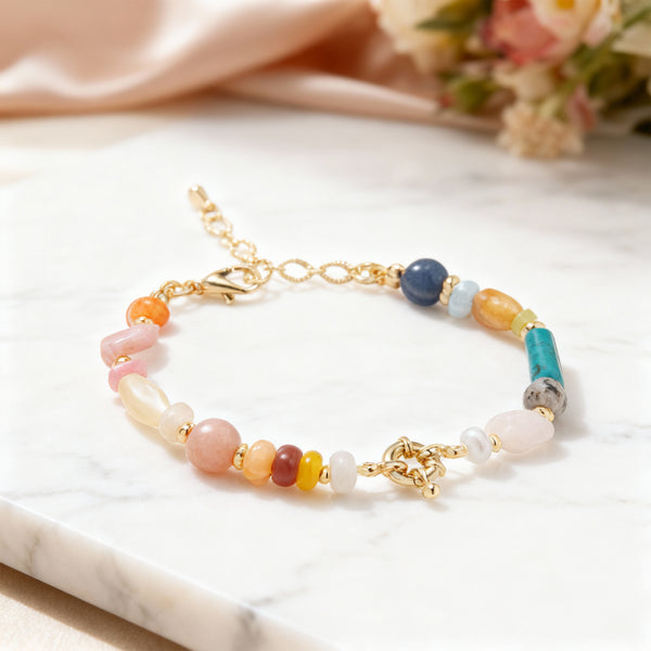 Multicolor Sea Stones & Gold Bracelet