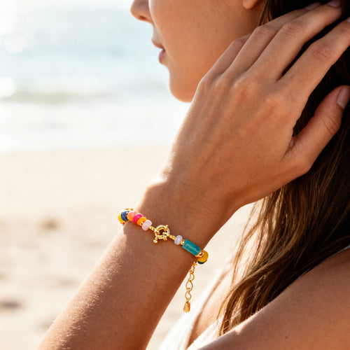 Multicolor Sea Stones & Gold Bracelet