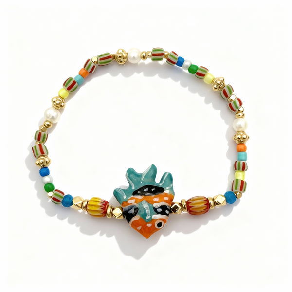 Orange & Green Fish Charm Bracelet