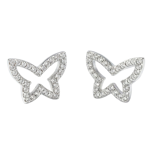 Brass Open Butterfly Post Earrings in Rhodium