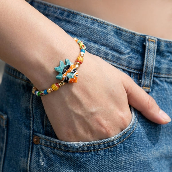 Orange & Green Fish Charm Bracelet