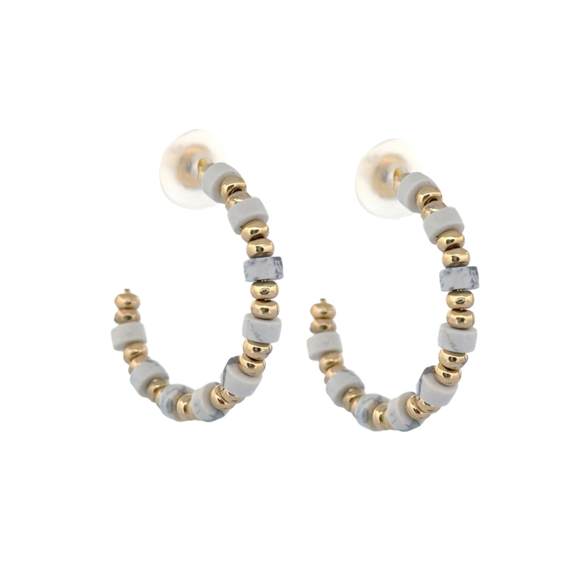Gem Bead Hoop Post Earrings