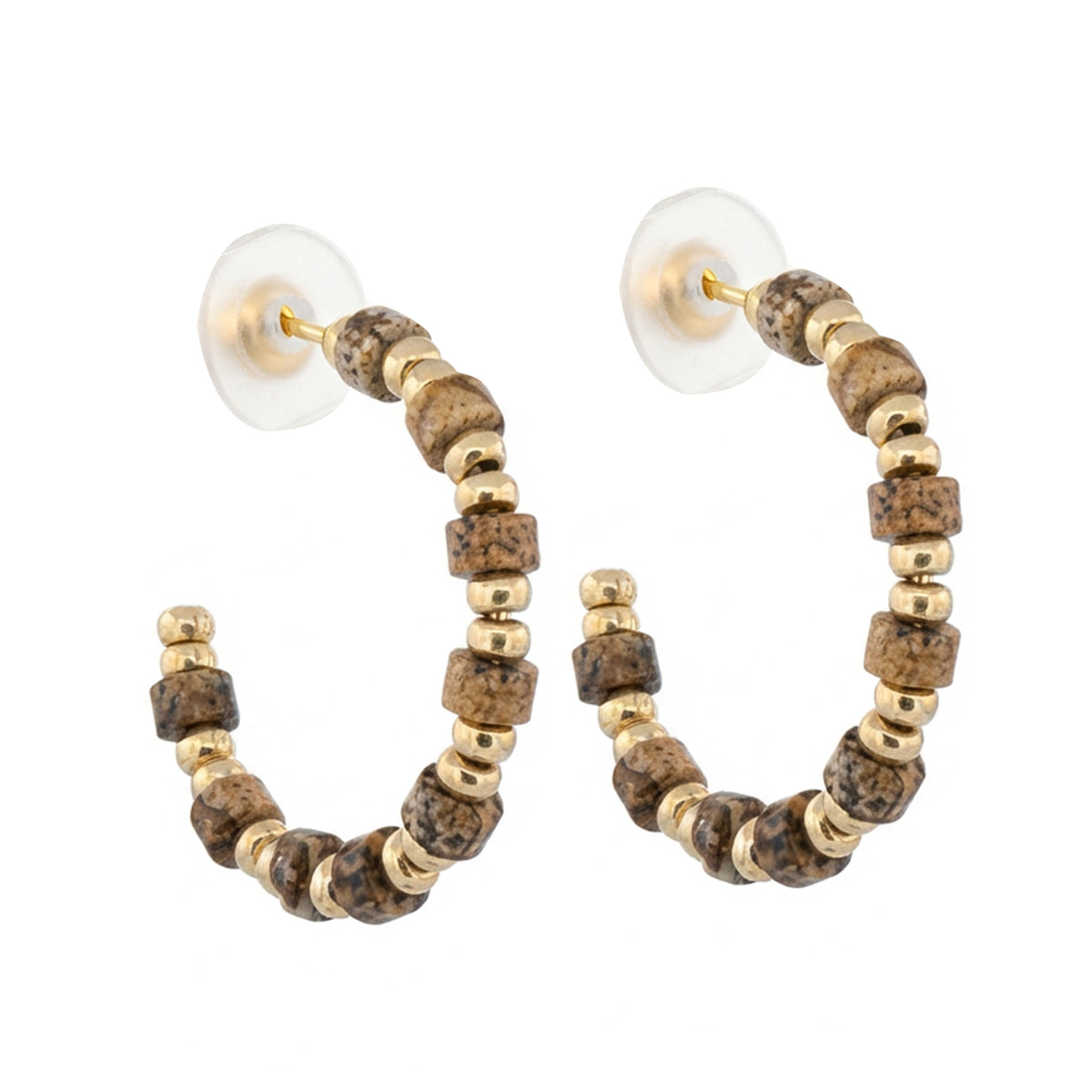 Gem Bead Hoop Post Earrings