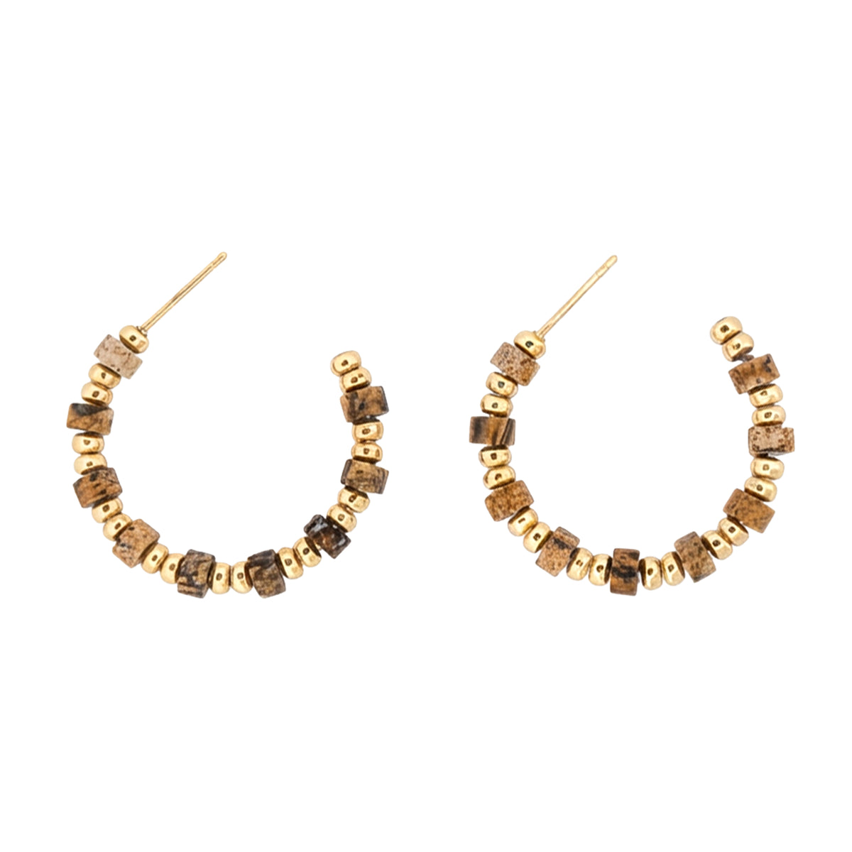 Gem Bead Hoop Post Earrings