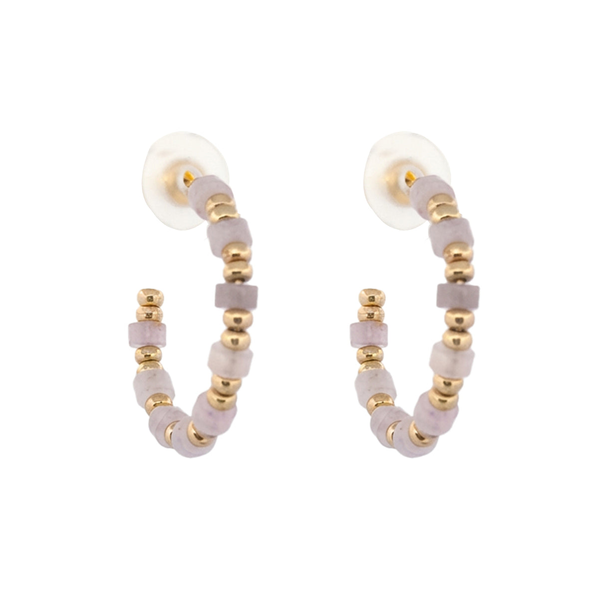 Gem Bead Hoop Post Earrings
