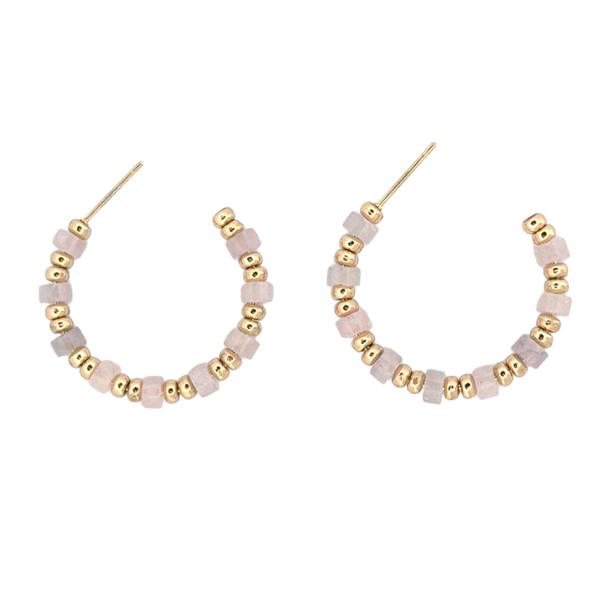 Gem Bead Hoop Post Earrings