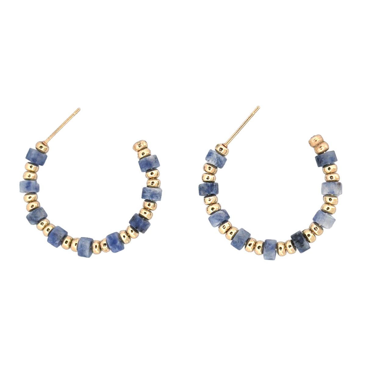 Gem Bead Hoop Post Earrings