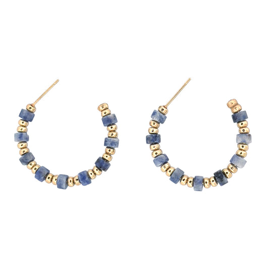 Gem Bead Hoop Post Earrings