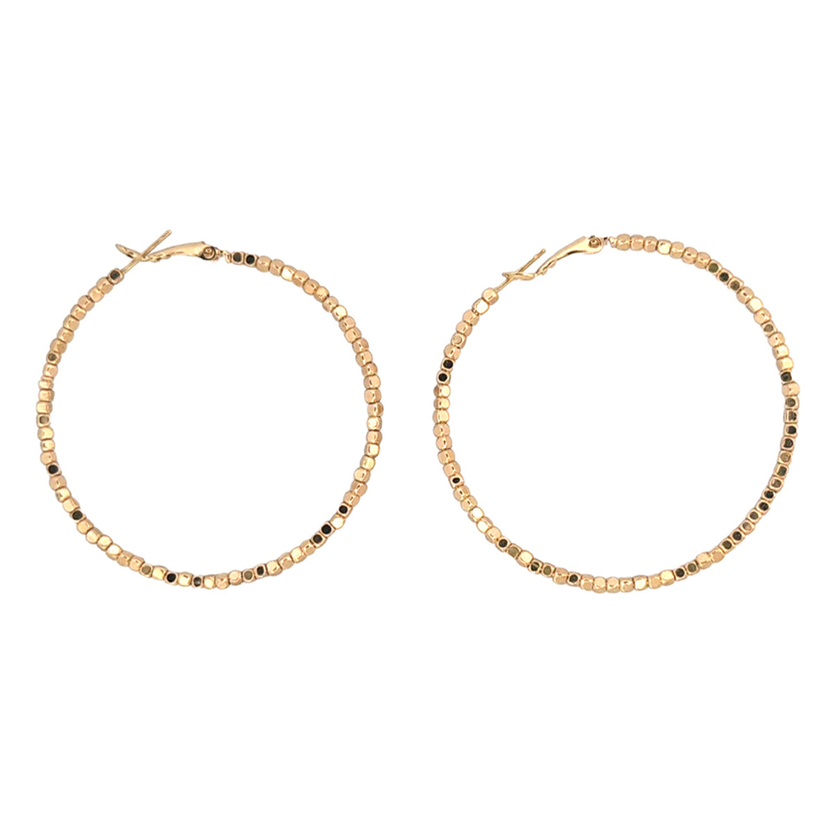 Metal Bead Hoop Post Earrings