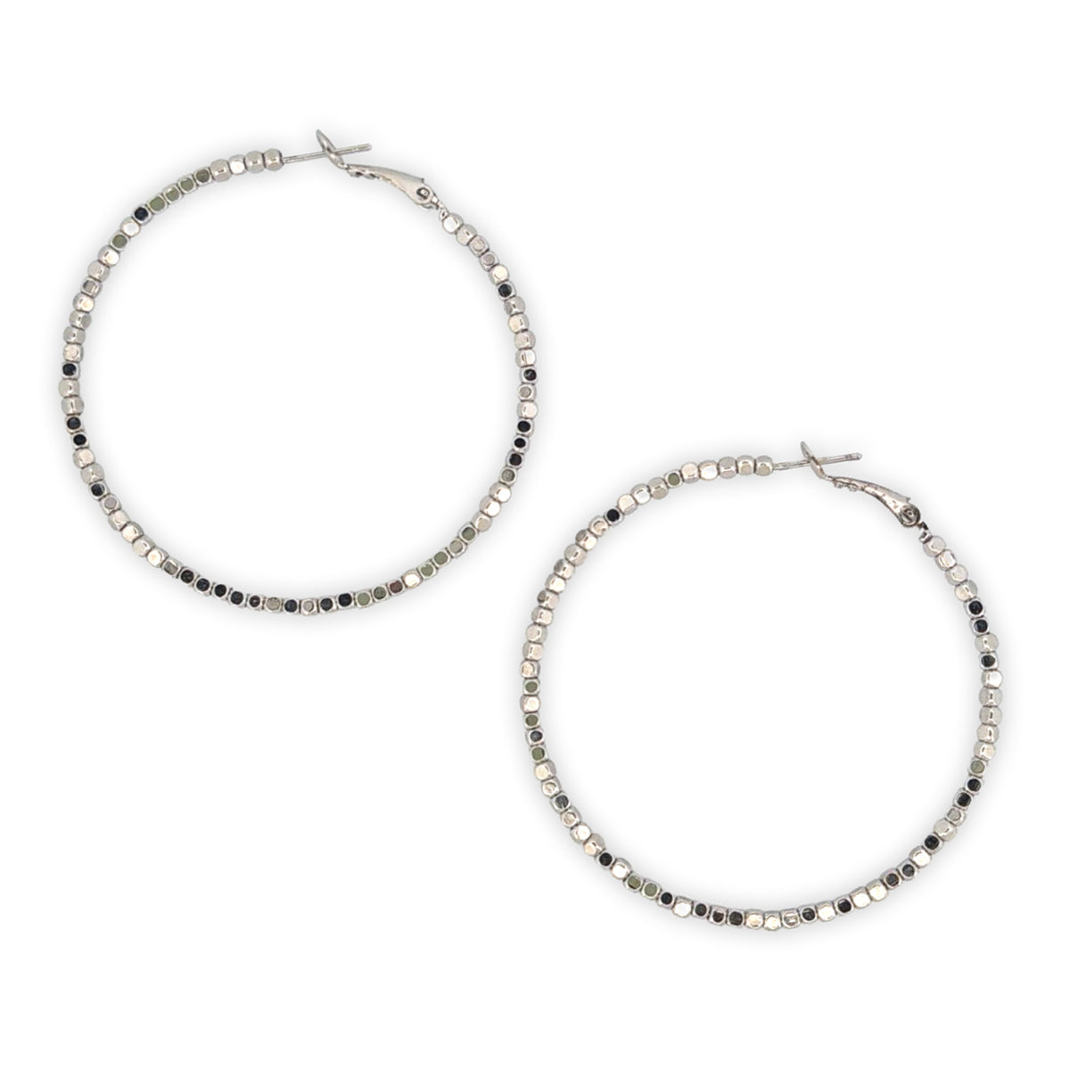 Metal Bead Hoop Post Earrings