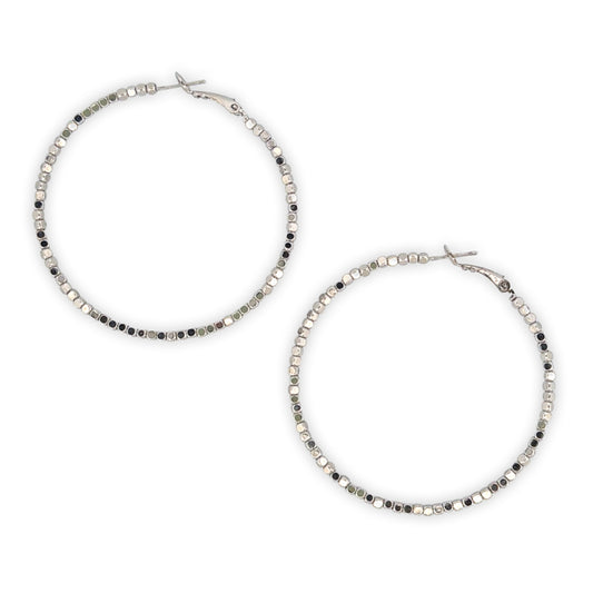 Metal Bead Hoop Post Earrings