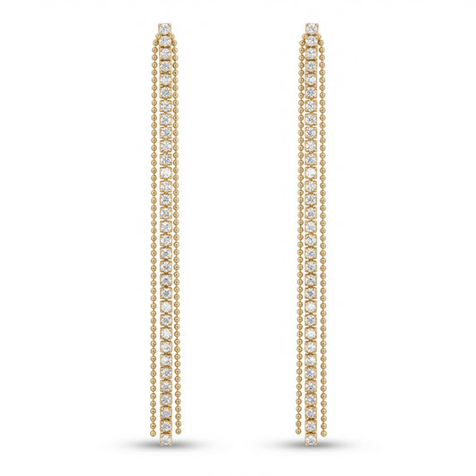 Pave Pearl Chain Post Earrings in Gold Cream