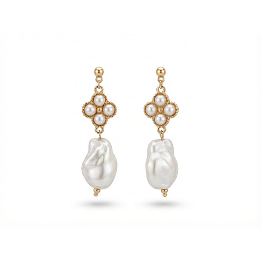 Cream Gold Gemstone Earrings
