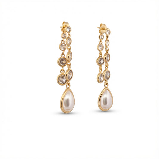 Gold Cream Chandelier Earrings