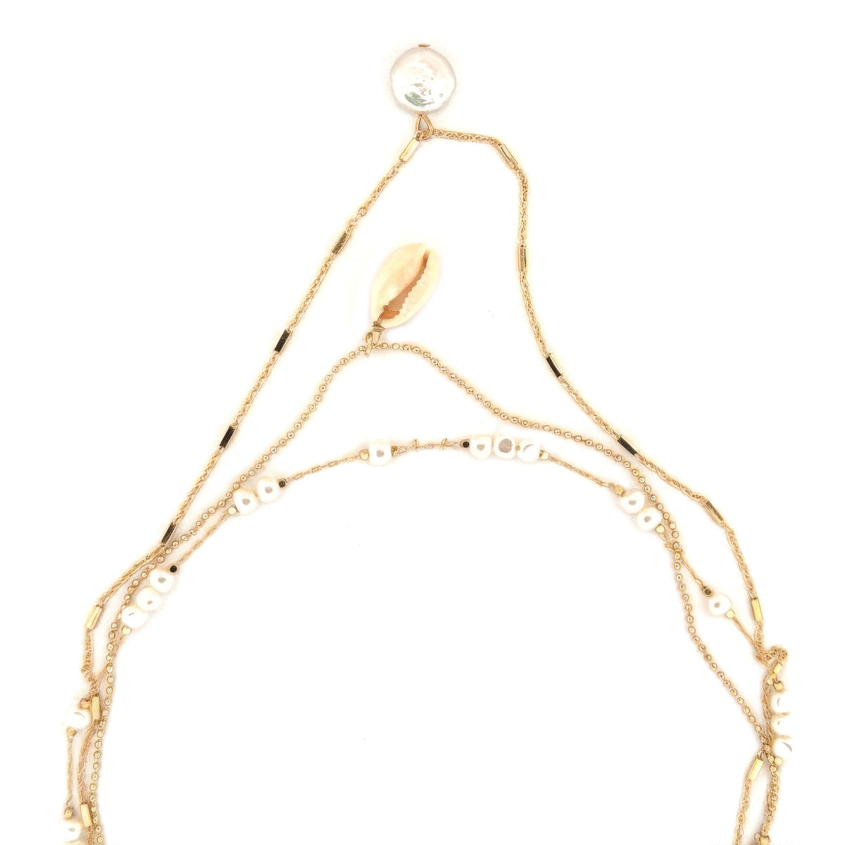 Layered Chain with Pearl & Shell Necklace in Cream