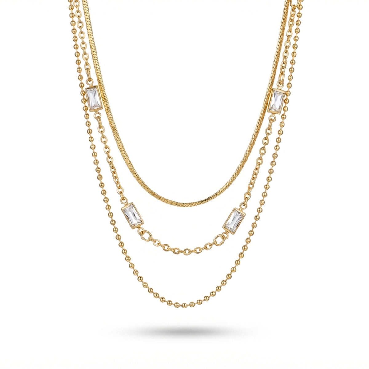 Crystal Baguette Beaded Gold Stone Necklace