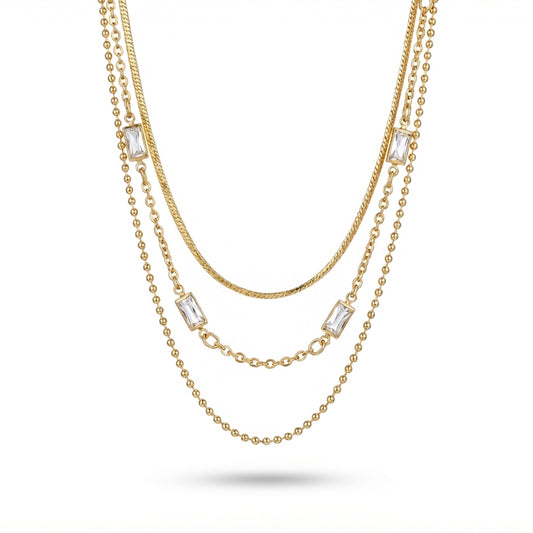 Crystal Baguette Beaded Gold Stone Necklace