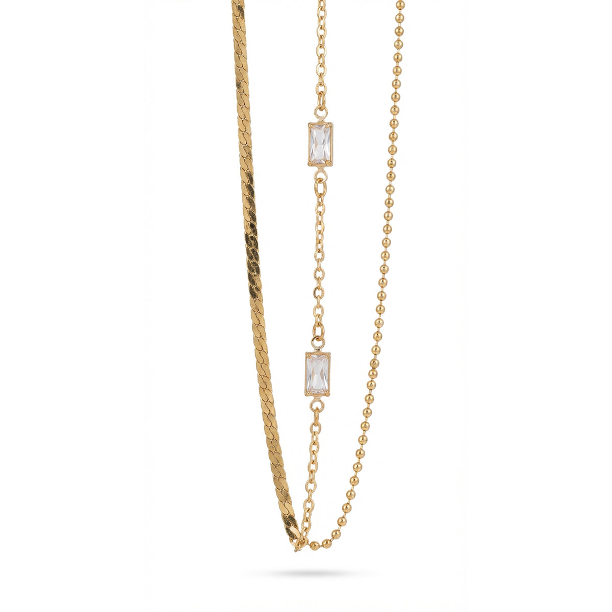 Crystal Baguette Beaded Gold Stone Necklace