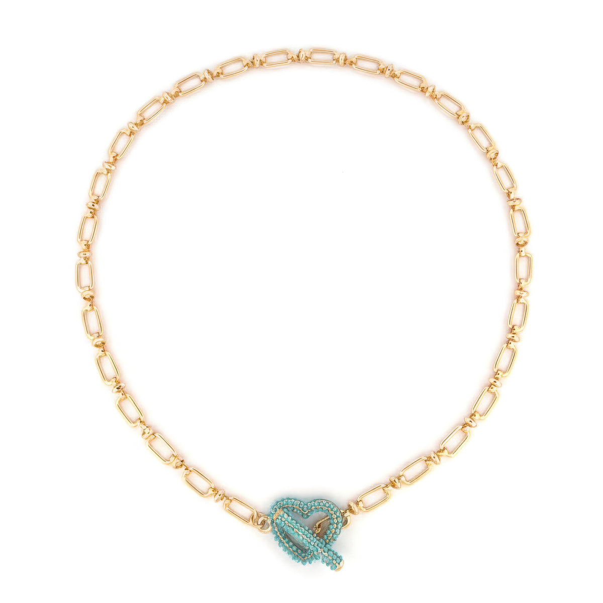 Turquoise Heart & Toggle Pave Stone Pendant Chain Necklace