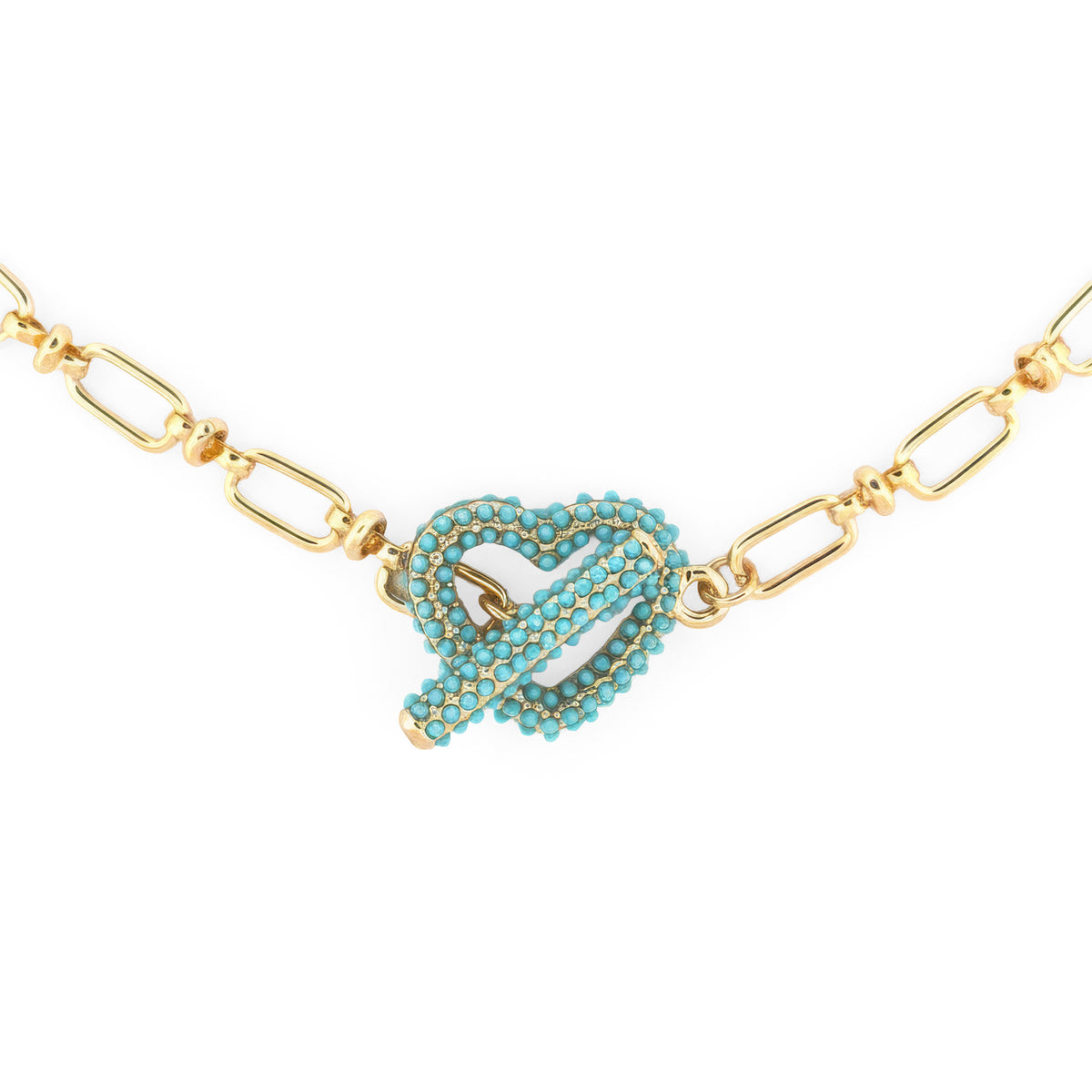 Turquoise Heart & Toggle Pave Stone Pendant Chain Necklace
