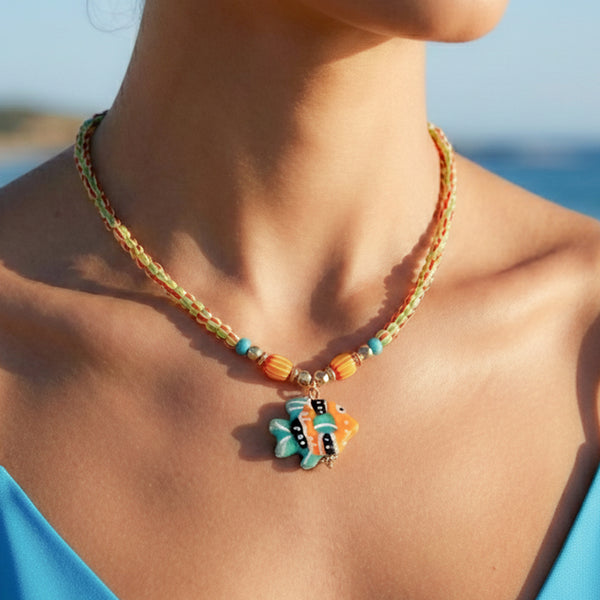 Blue Lagoon Fish Charm Choker