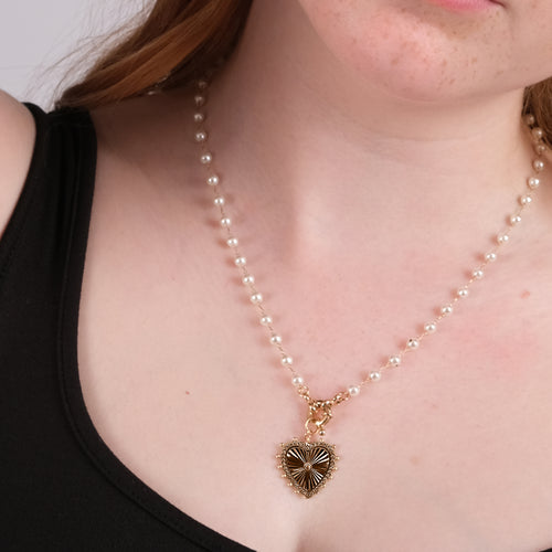 Diamond Heart Pendant with Pearls & Gold