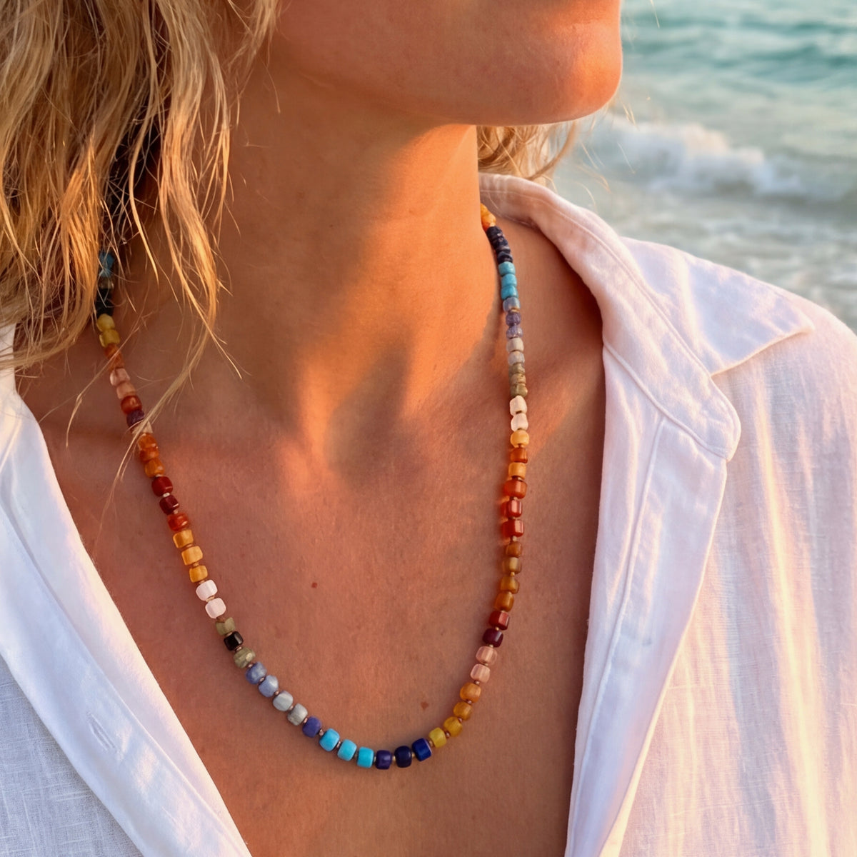 Gem Bead Thread Knot Necklace
