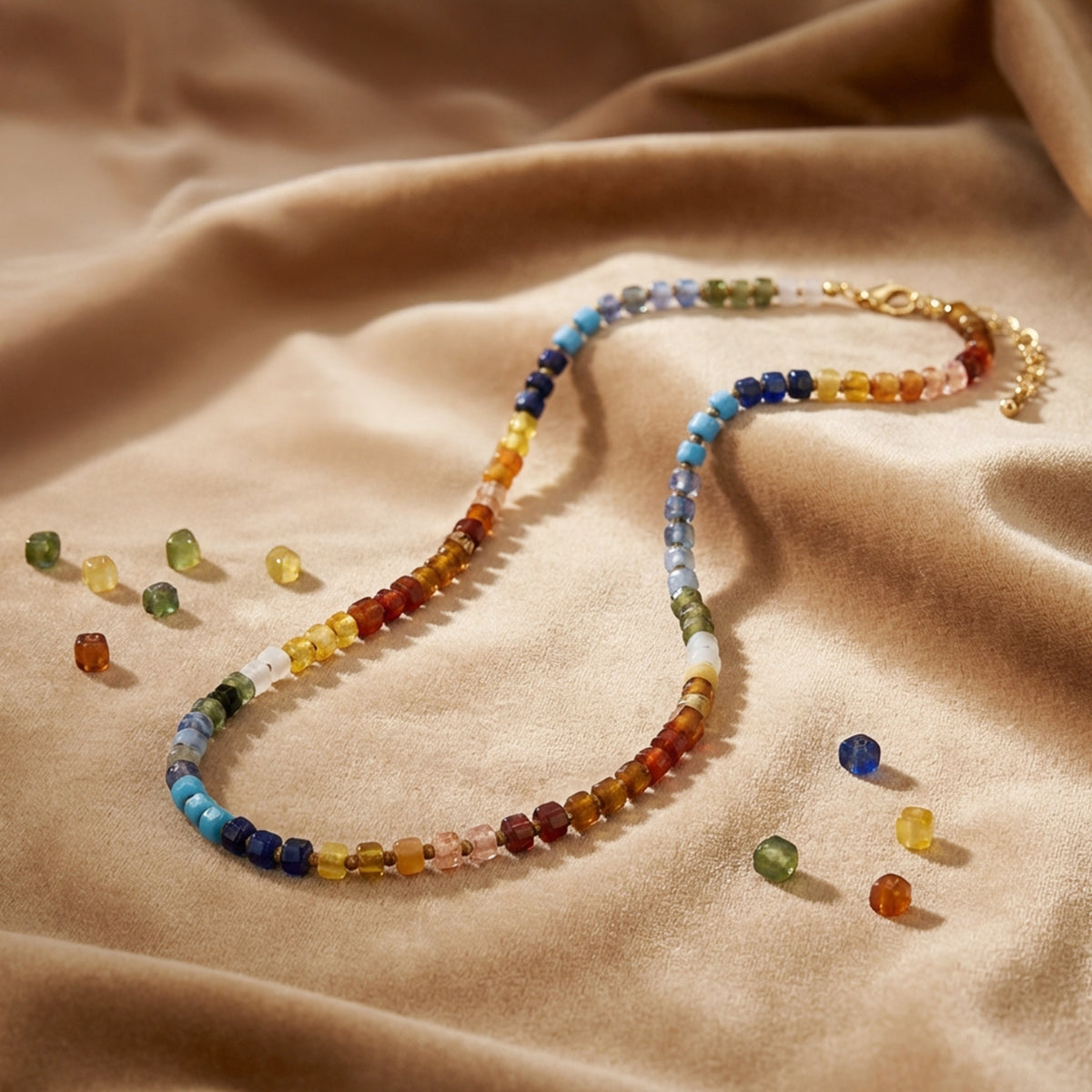 Gem Bead Thread Knot Necklace