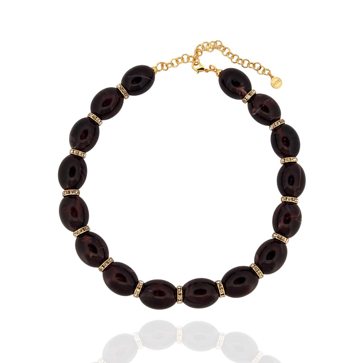 Marbled Chunky Bead Necklace with Crystal Accents