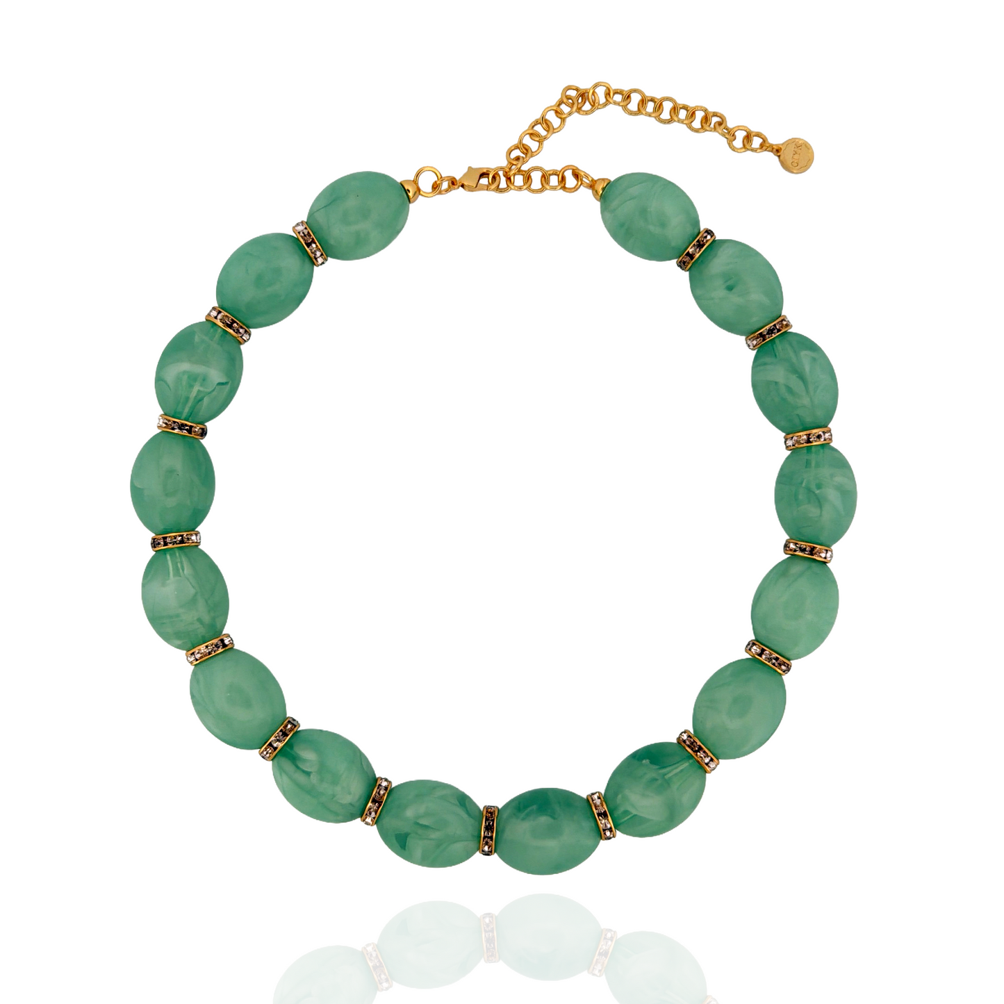 Marbled Chunky Bead Necklace with Crystal Accents