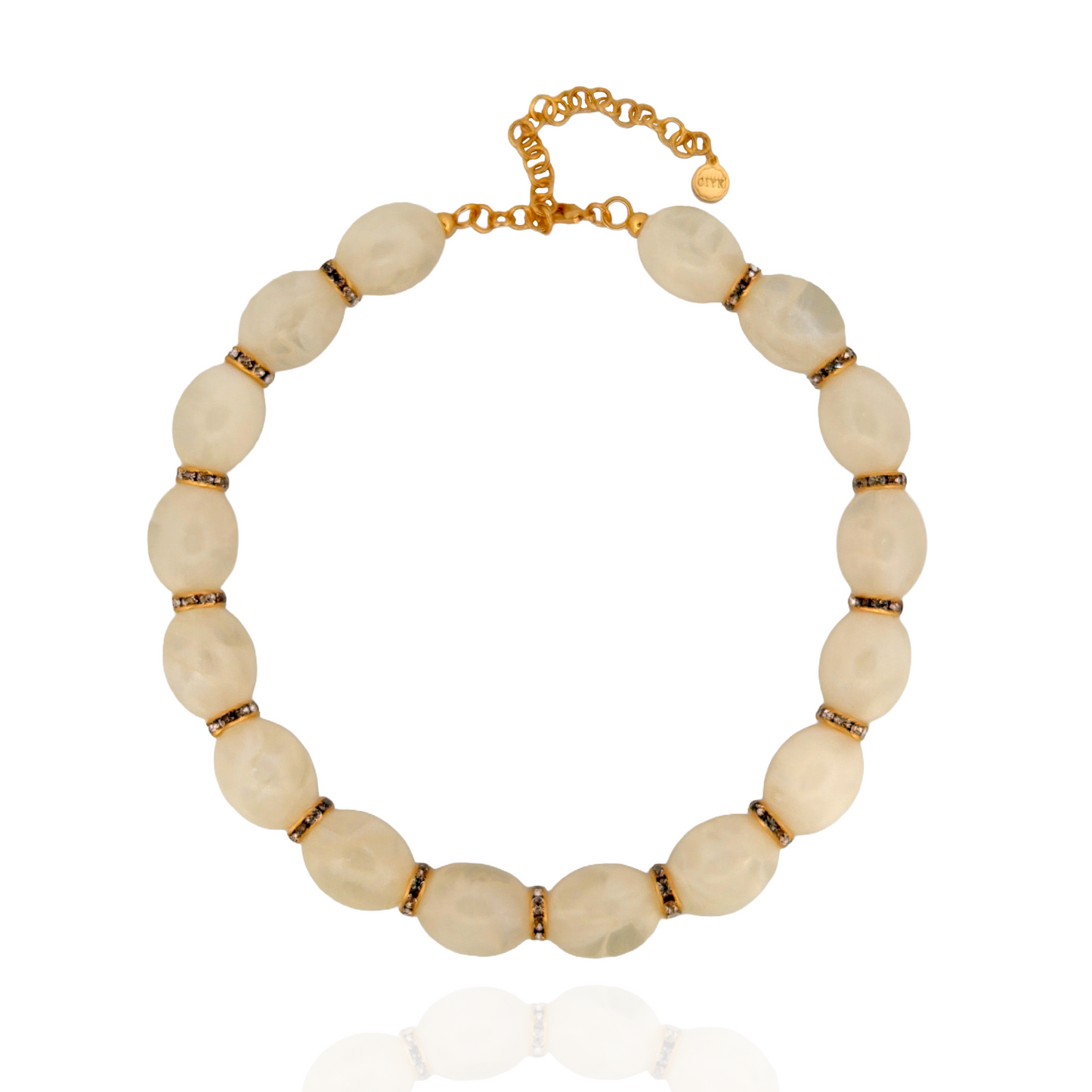 Marbled Chunky Bead Necklace with Crystal Accents