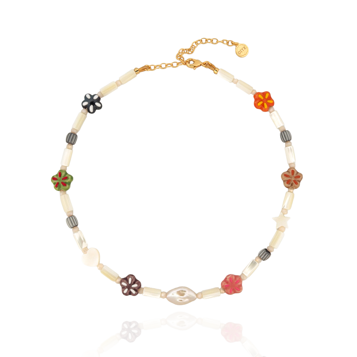 Flower and Pearl Bead Necklace