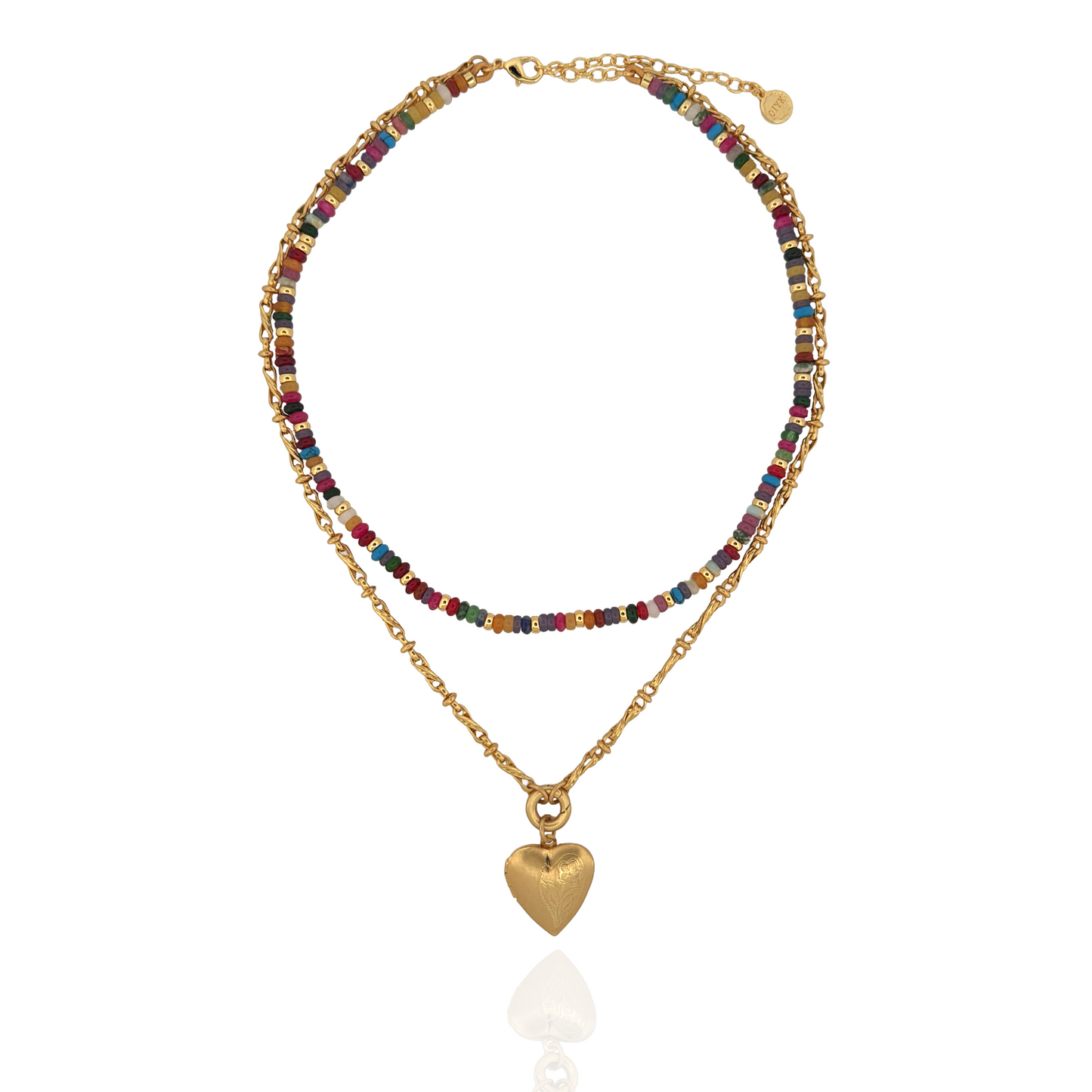 Beaded Heart Locket Layered Necklace