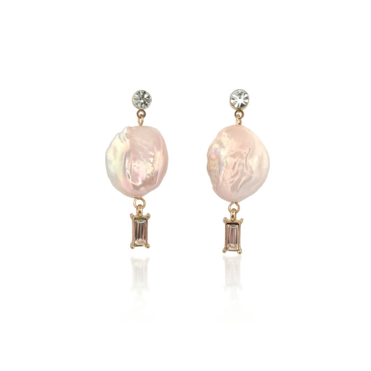 Gold Cream Fresh-water Dangle Earrings